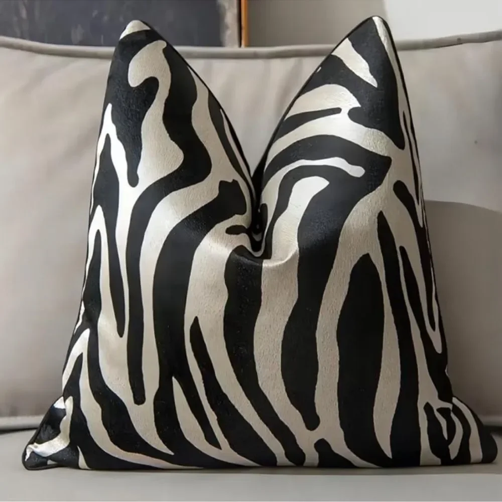 🆕 ZG Style Zebra Pillow Cover Sham Animal Print Euro Square 24” Modern Glam NEW